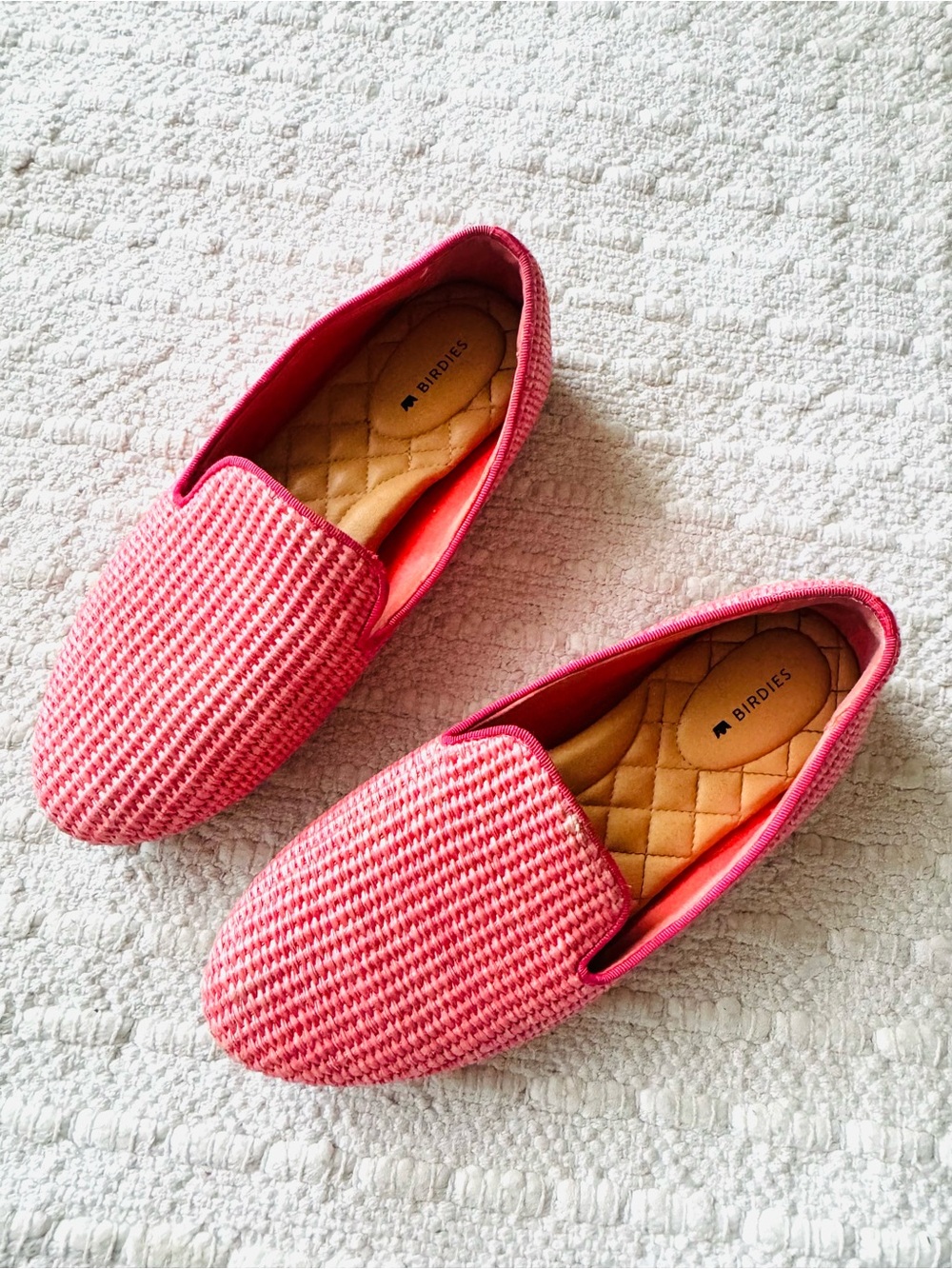 Birdies The Starling Loafer in Lipstick Pink Raffia textured woven